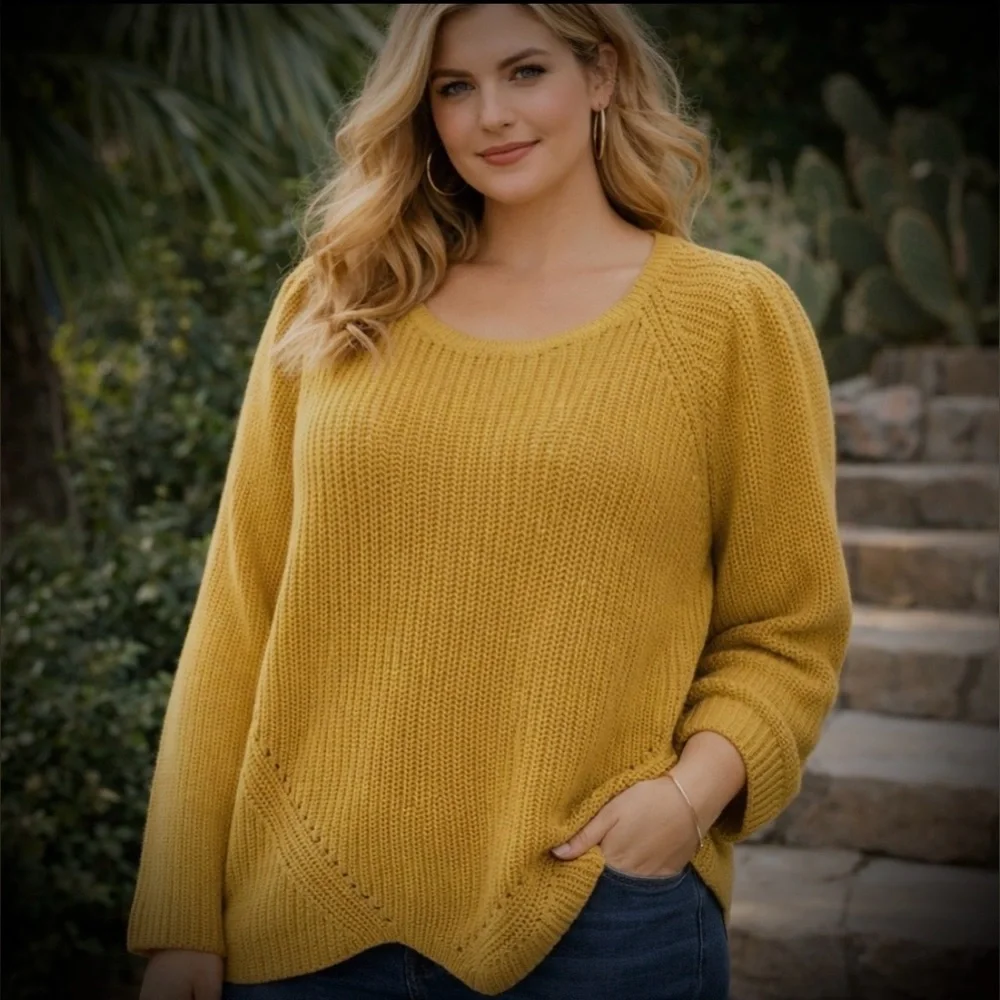 *Coldwater Creek - 100% cotton- Mustard color- scoop Neck Sweater - M